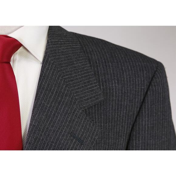 Gianni Versace Vintage 90s Gray Striped Double Breasted Wool Mohair Suit 40R - Picture 4 of 11